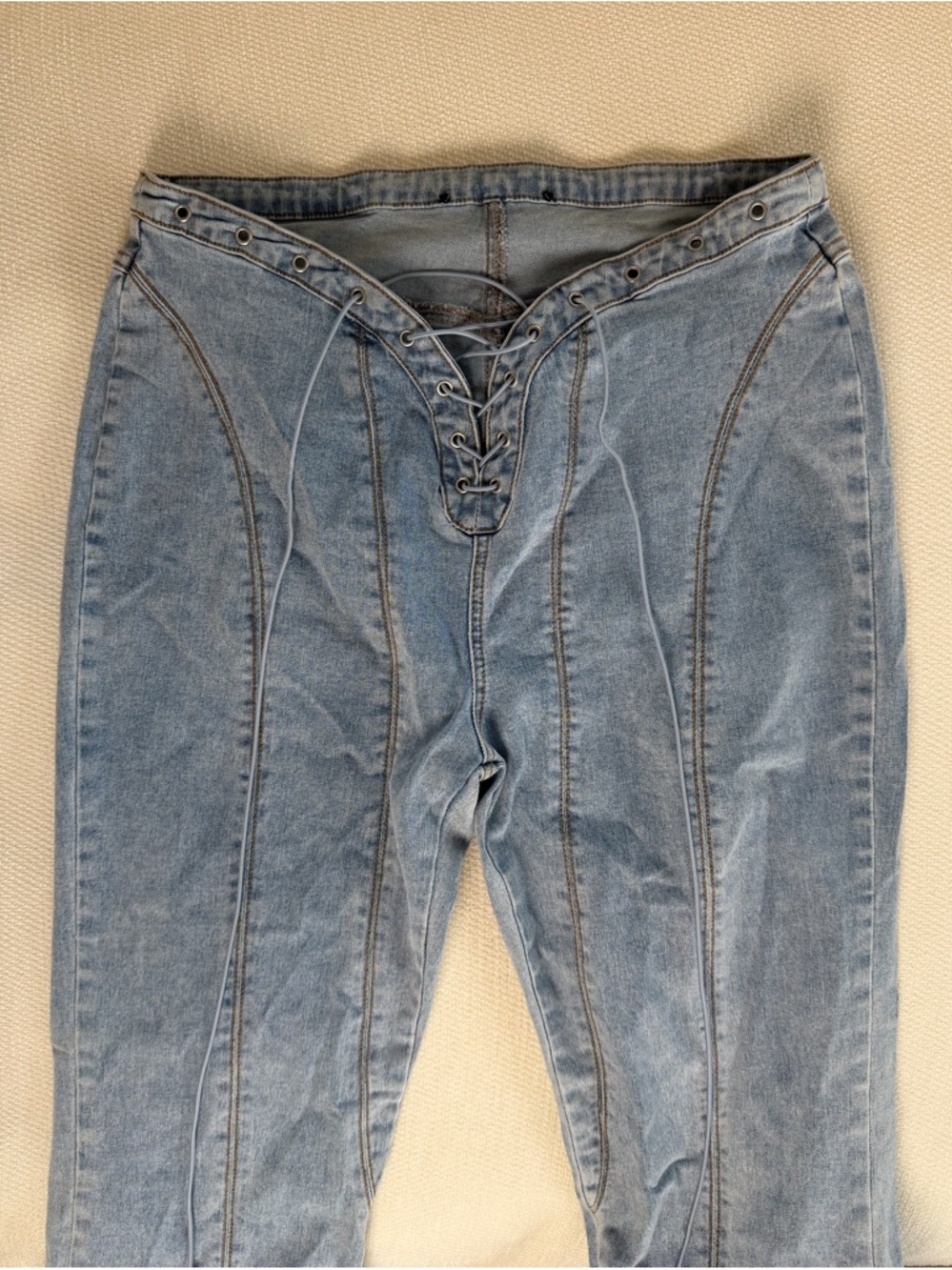 Light Blue Lace-Up Womens Jeans